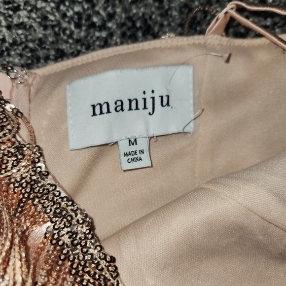 maniju Mini dress Asym,Rose Gold Beaded Fringe Nashville Flapper Homecoming Sz M - Picture 4 of 8